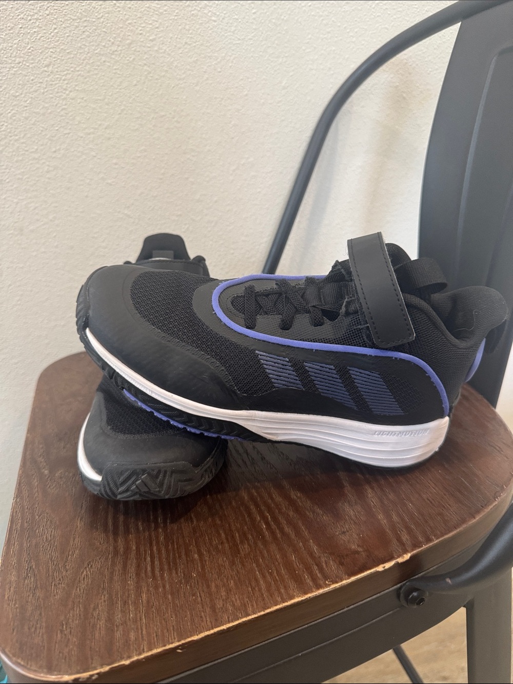 Kids Black and Purple Basketball Sneakers with Hook-and-Loop Strap